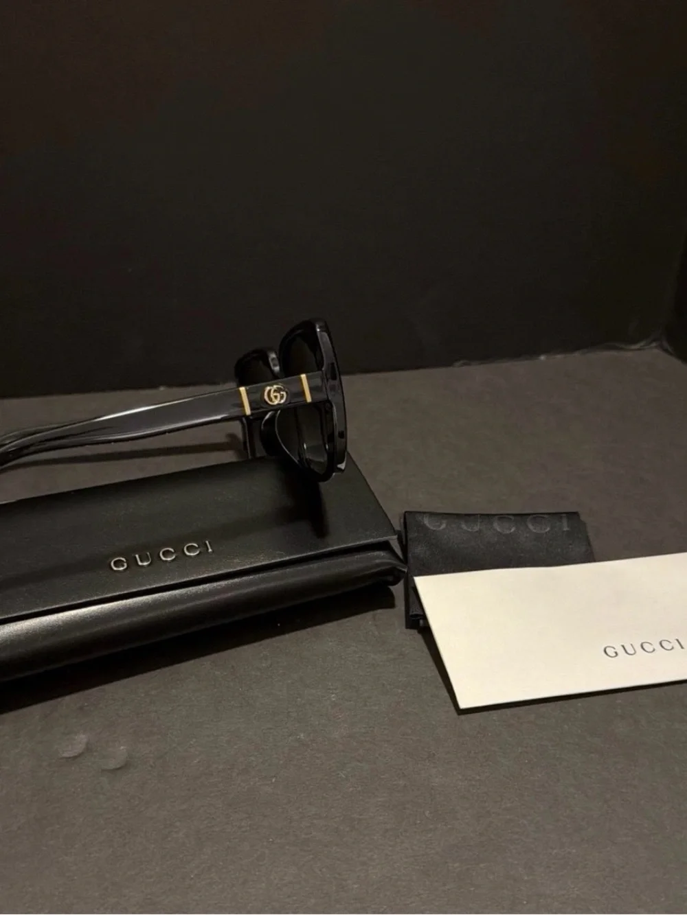 Gucci Black Gloss Square Sunglasses with Dark Lenses